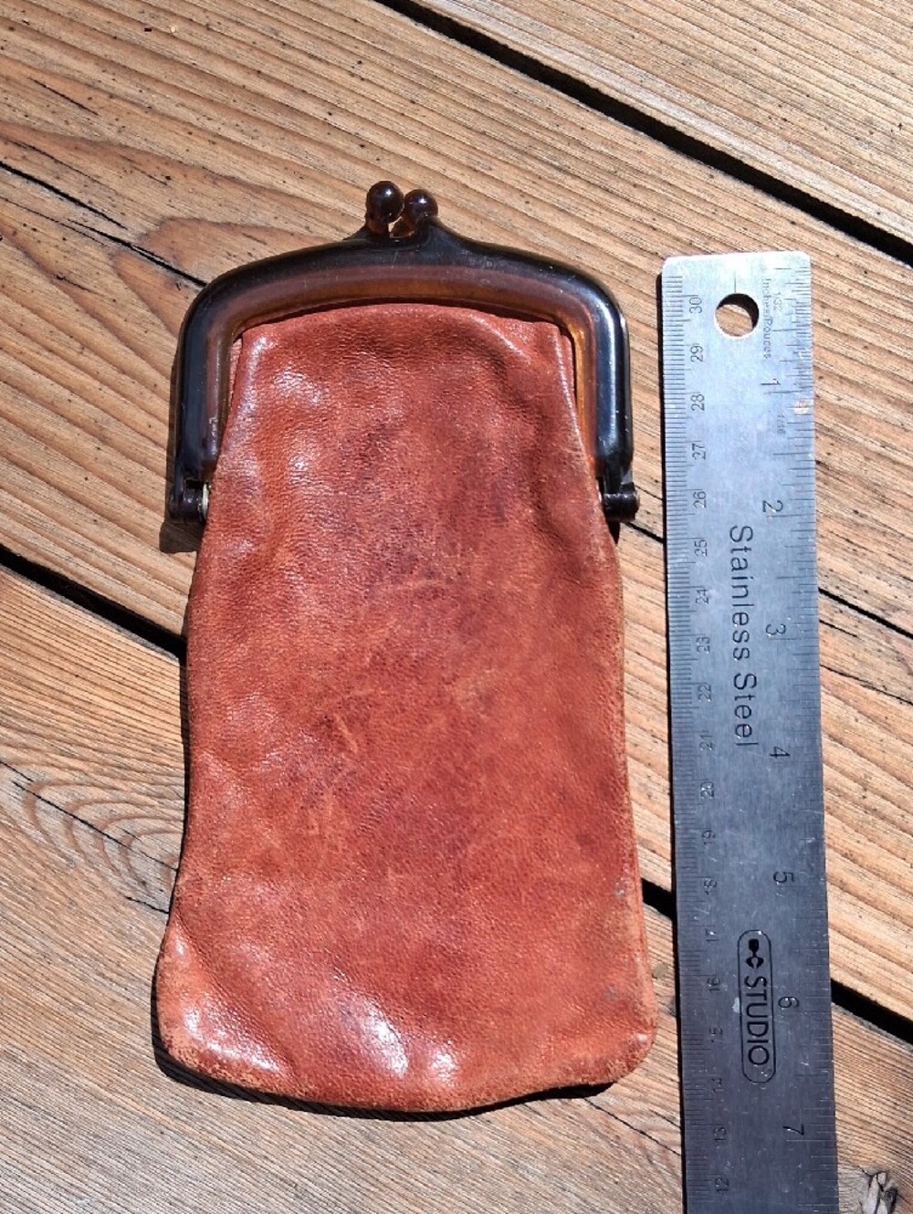 Holt Renfrew Vintage Brown Leather Kiss-Lock Coin Purse - Picture 2 of 10
